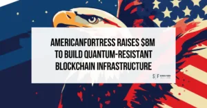 AmericanFortress Raises $8M headline over a patriotic eagle and American flag graphic