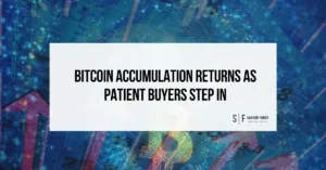 Bitcoin accumulation article graphic with financial market imagery and the headline “Bitcoin Accumulation Returns as Patient Buyers Step In”